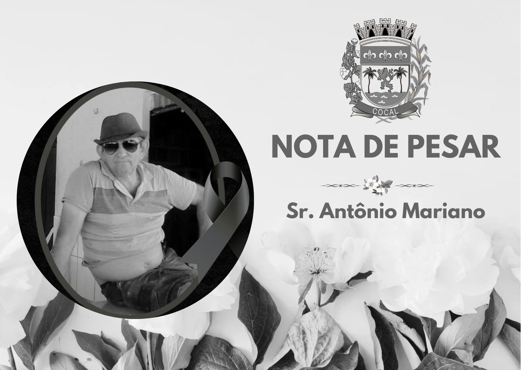 NOTA DE PESAR - Sr. Antônio Mariano (pai do vereador Valdiomar da Silva Brito)